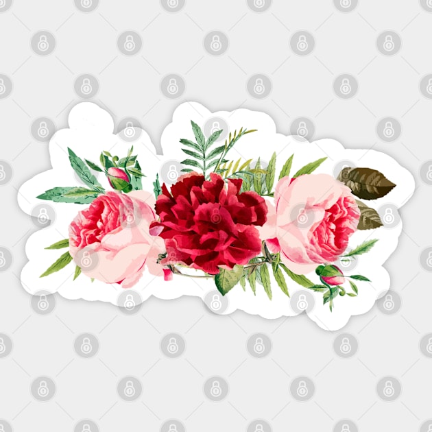 Bright Bouquet Pink and Red Peonies Flowers Watercolor Sticker by DMRStudio